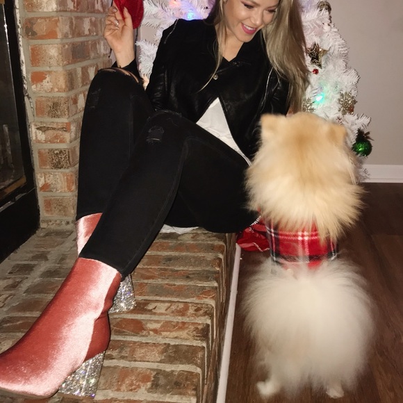 Pink Velvet and Rhinestone Booties - Picture 5 of 5